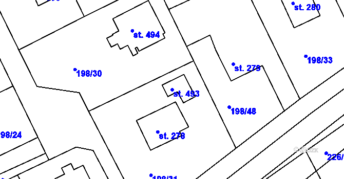 Parcela st. 493 v KÚ Svinary, Katastrální mapa