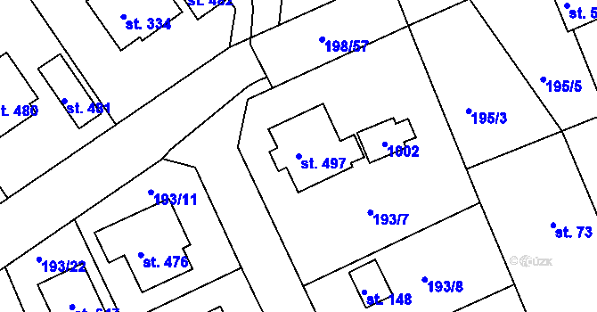 Parcela st. 497 v KÚ Svinary, Katastrální mapa