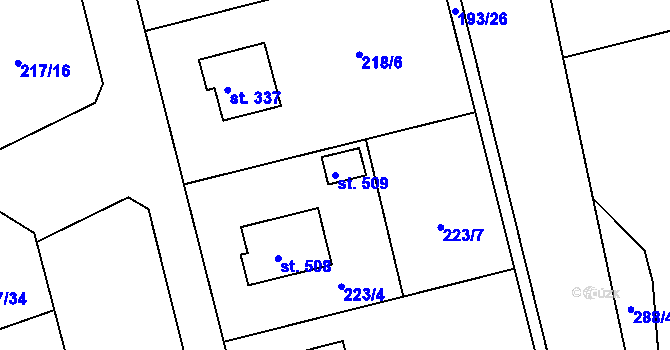 Parcela st. 509 v KÚ Svinary, Katastrální mapa