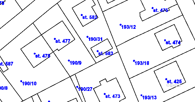Parcela st. 583 v KÚ Svinary, Katastrální mapa