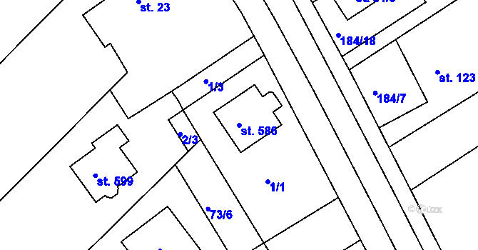 Parcela st. 586 v KÚ Svinary, Katastrální mapa