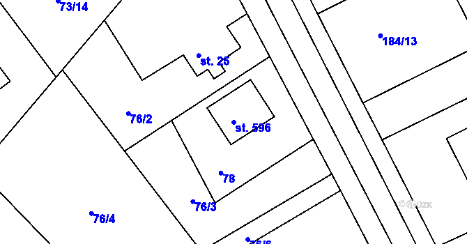 Parcela st. 596 v KÚ Svinary, Katastrální mapa