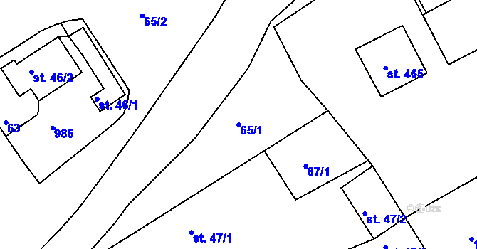 Parcela st. 65/1 v KÚ Svinary, Katastrální mapa