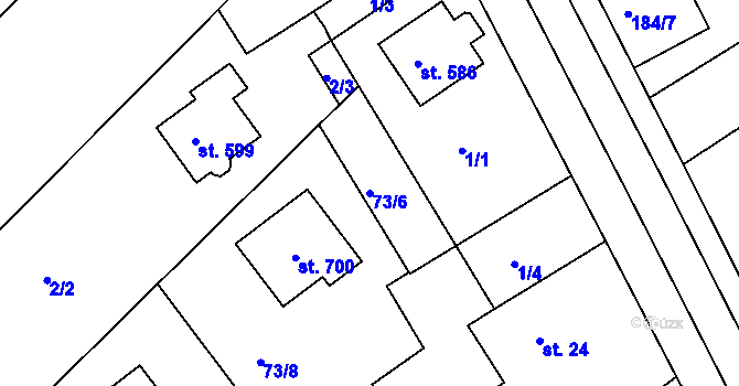 Parcela st. 73/6 v KÚ Svinary, Katastrální mapa