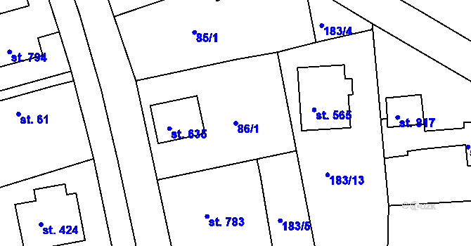 Parcela st. 86/1 v KÚ Svinary, Katastrální mapa