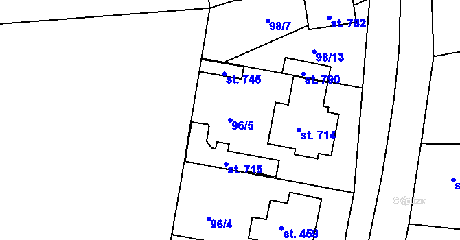 Parcela st. 96/5 v KÚ Svinary, Katastrální mapa