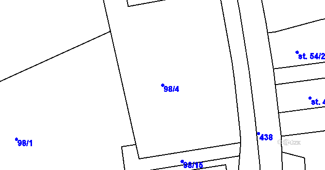 Parcela st. 98/4 v KÚ Svinary, Katastrální mapa