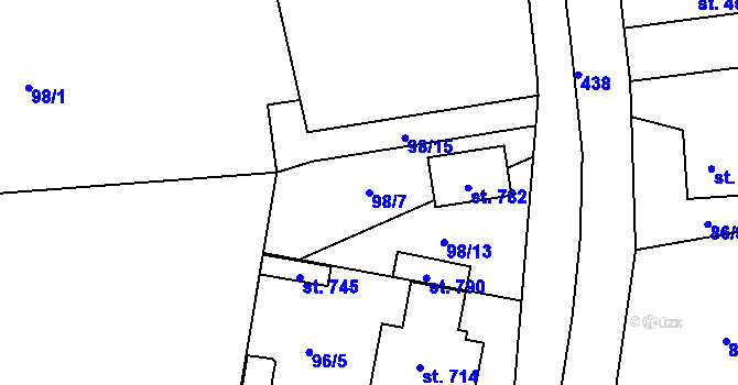 Parcela st. 98/7 v KÚ Svinary, Katastrální mapa