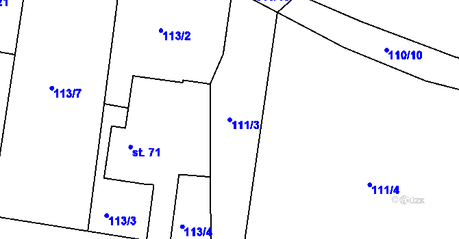 Parcela st. 111/3 v KÚ Svinary, Katastrální mapa