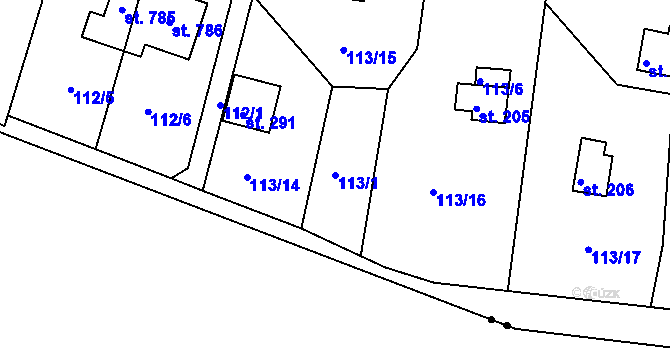 Parcela st. 113/1 v KÚ Svinary, Katastrální mapa