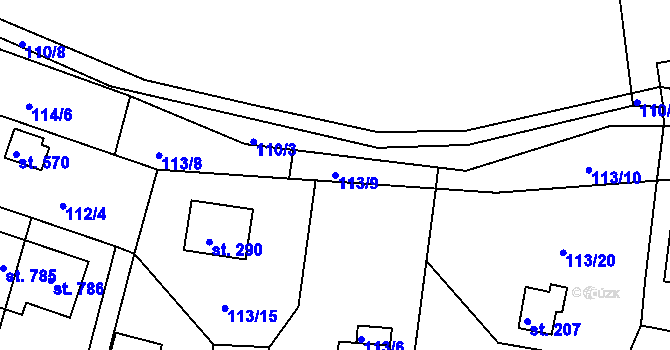 Parcela st. 113/9 v KÚ Svinary, Katastrální mapa
