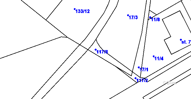 Parcela st. 117/8 v KÚ Svinary, Katastrální mapa