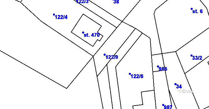 Parcela st. 122/9 v KÚ Svinary, Katastrální mapa