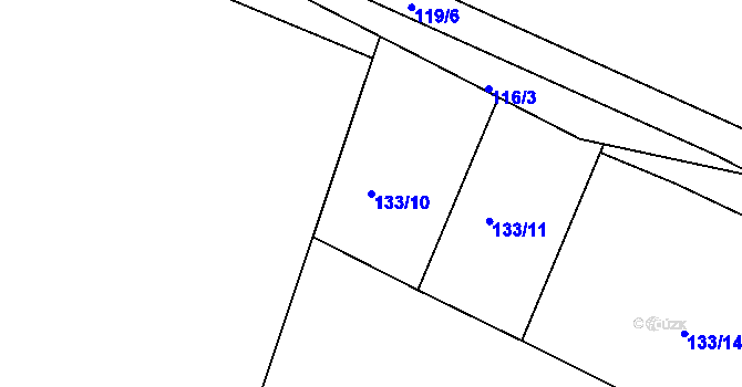 Parcela st. 133/10 v KÚ Svinary, Katastrální mapa