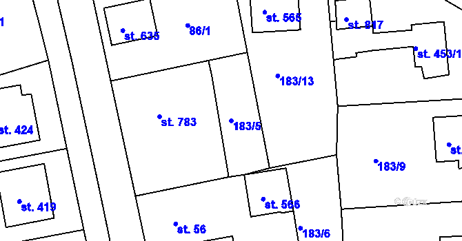Parcela st. 183/5 v KÚ Svinary, Katastrální mapa