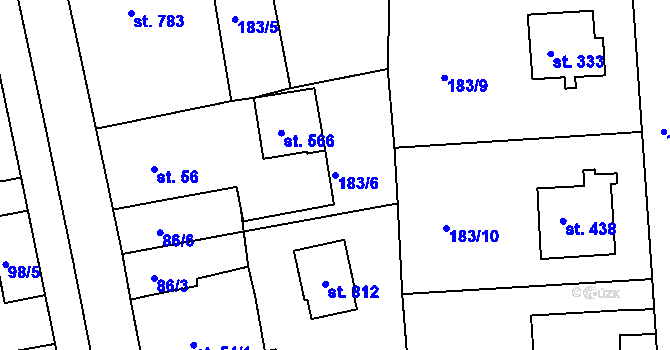 Parcela st. 183/6 v KÚ Svinary, Katastrální mapa