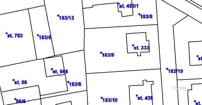 Parcela st. 183/9 v KÚ Svinary, Katastrální mapa