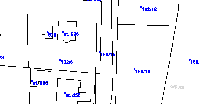 Parcela st. 188/15 v KÚ Svinary, Katastrální mapa
