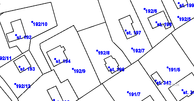 Parcela st. 192/8 v KÚ Svinary, Katastrální mapa
