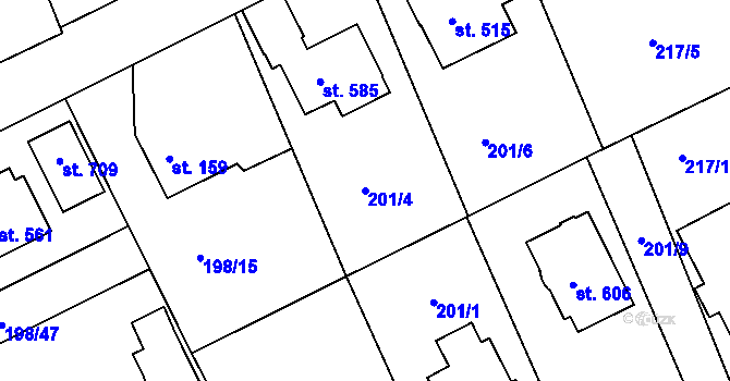 Parcela st. 201/4 v KÚ Svinary, Katastrální mapa