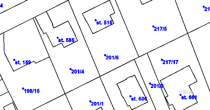 Parcela st. 201/6 v KÚ Svinary, Katastrální mapa