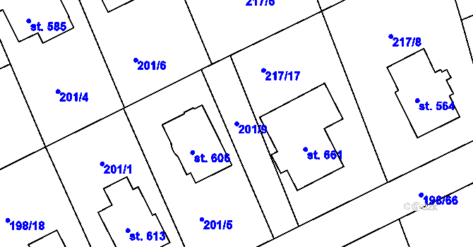 Parcela st. 201/9 v KÚ Svinary, Katastrální mapa