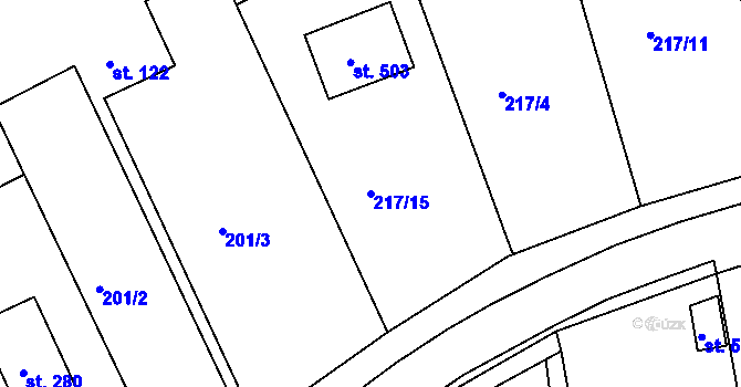 Parcela st. 217/15 v KÚ Svinary, Katastrální mapa