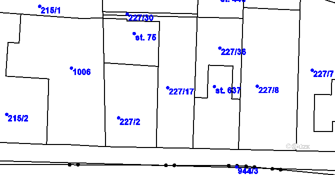 Parcela st. 227/17 v KÚ Svinary, Katastrální mapa