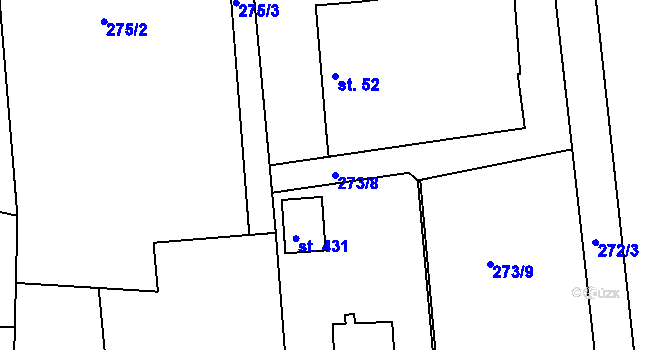 Parcela st. 273/8 v KÚ Svinary, Katastrální mapa