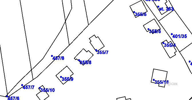 Parcela st. 355/7 v KÚ Svinary, Katastrální mapa