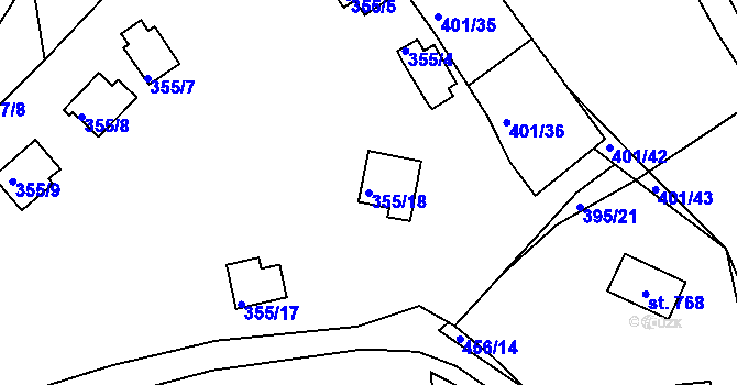 Parcela st. 355/18 v KÚ Svinary, Katastrální mapa
