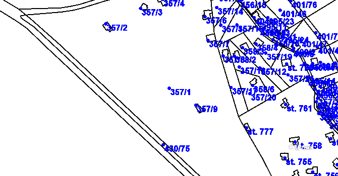 Parcela st. 357/1 v KÚ Svinary, Katastrální mapa