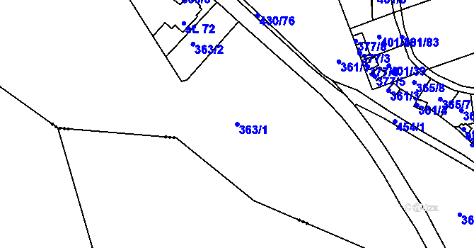 Parcela st. 363/1 v KÚ Svinary, Katastrální mapa