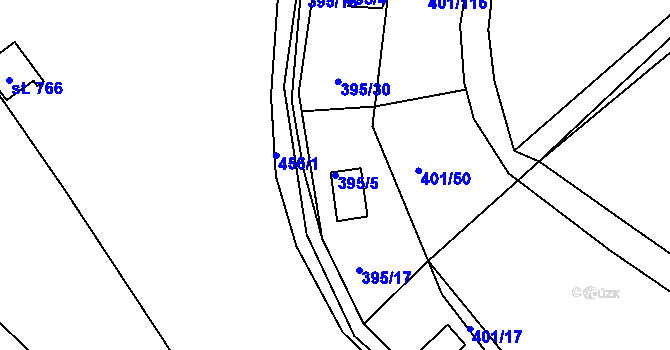 Parcela st. 395/5 v KÚ Svinary, Katastrální mapa