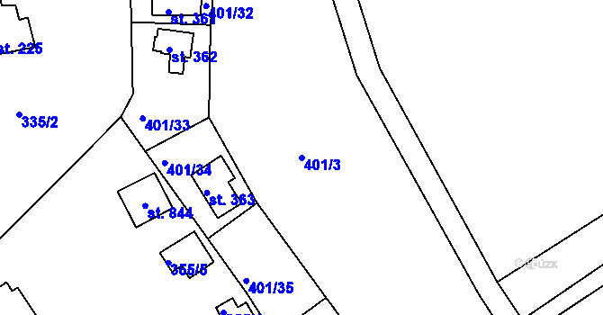 Parcela st. 401/3 v KÚ Svinary, Katastrální mapa