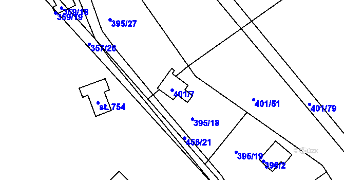 Parcela st. 401/7 v KÚ Svinary, Katastrální mapa