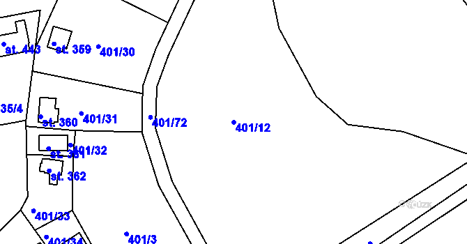 Parcela st. 401/12 v KÚ Svinary, Katastrální mapa
