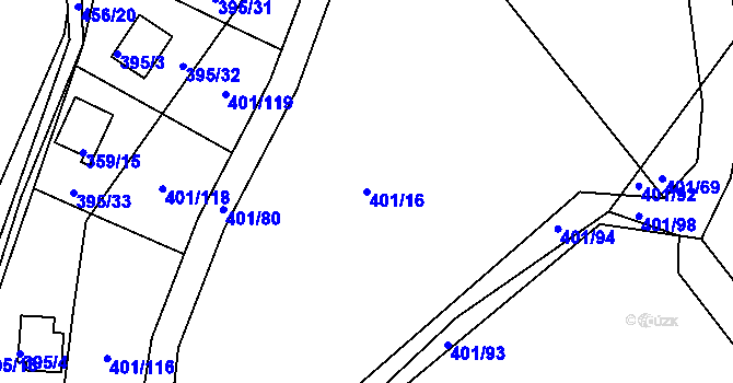 Parcela st. 401/16 v KÚ Svinary, Katastrální mapa