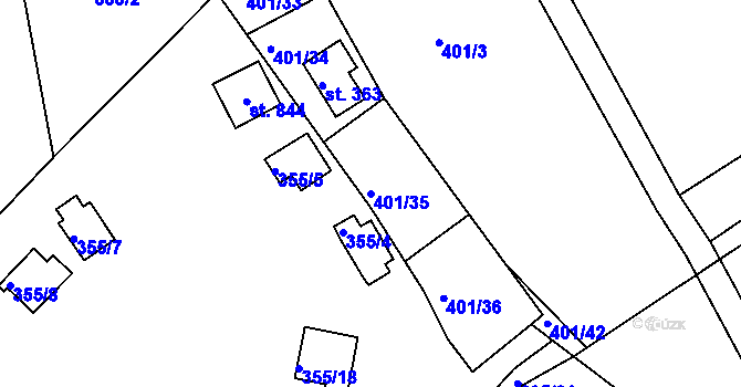 Parcela st. 401/35 v KÚ Svinary, Katastrální mapa