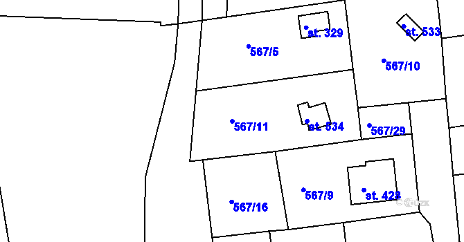 Parcela st. 567/11 v KÚ Svinary, Katastrální mapa