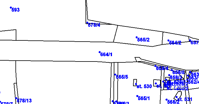 Parcela st. 664/1 v KÚ Svinary, Katastrální mapa