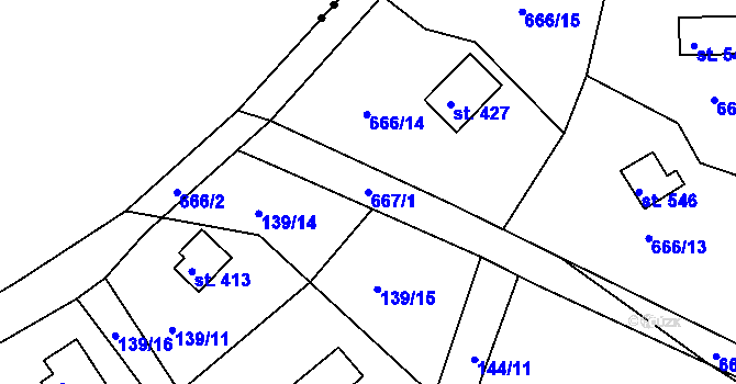 Parcela st. 667/1 v KÚ Svinary, Katastrální mapa