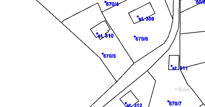 Parcela st. 670/5 v KÚ Svinary, Katastrální mapa