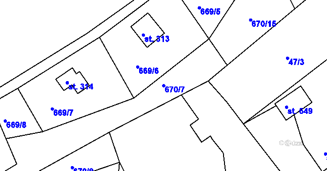 Parcela st. 670/7 v KÚ Svinary, Katastrální mapa