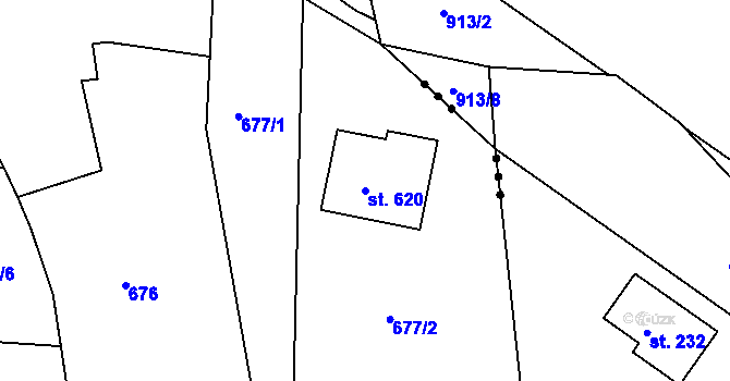 Parcela st. 620 v KÚ Svinary, Katastrální mapa