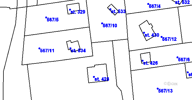 Parcela st. 567/29 v KÚ Svinary, Katastrální mapa