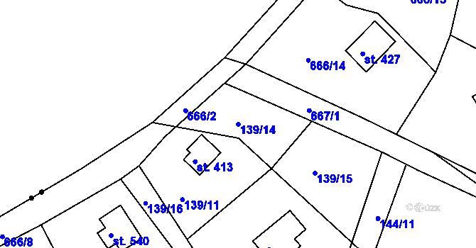 Parcela st. 139/14 v KÚ Svinary, Katastrální mapa