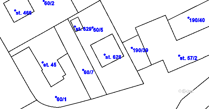 Parcela st. 628 v KÚ Svinary, Katastrální mapa