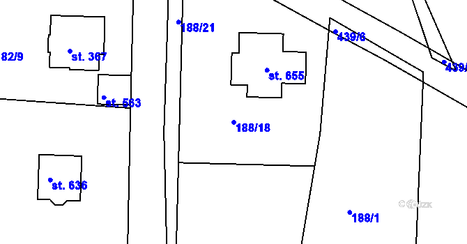 Parcela st. 188/18 v KÚ Svinary, Katastrální mapa