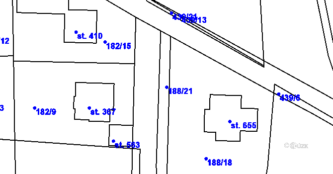 Parcela st. 188/21 v KÚ Svinary, Katastrální mapa
